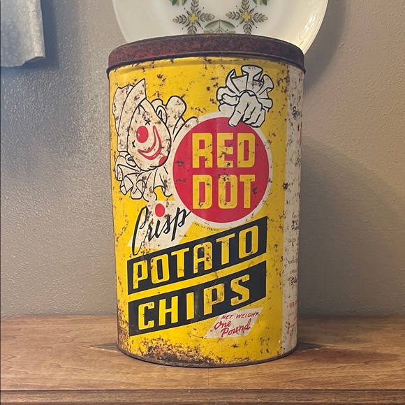 Vintage Other - Vintage Red Dot Potato Chip Tin
